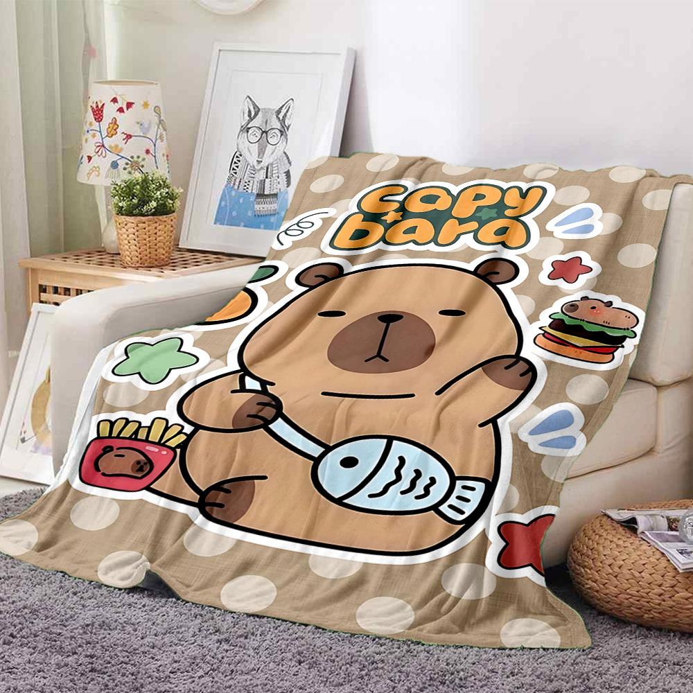 1pc Capybara Print Blanket, Lightweight Flannel Throw For Sofa, Bed, Travel, Camping, Livingroom, Office, Couch, Chair