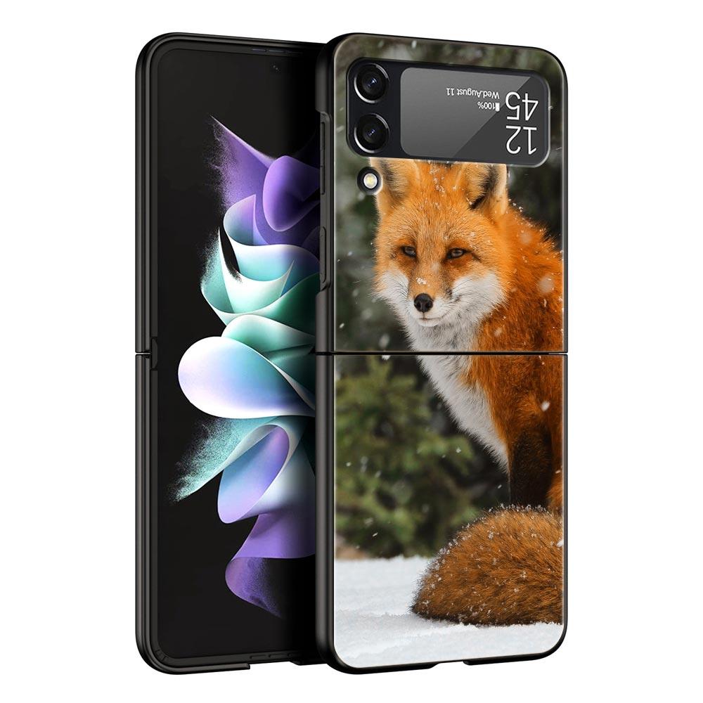 Cute Red Fox dárkové pouzdro na luxusní telefon Samsung GalaxyZ Flip 4 5 Fold Black Hard PC Shell pro Samsung Z Flip 3 Cover Couqe