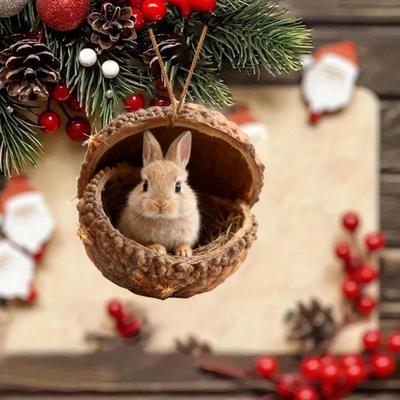 10 Pcs Forest Animal Acorn Ornaments Cozy Forest Christmas Ornament 2D Acrylic Pine Cone Animal Christmas Tree Hanging Ornaments for Home Decor
