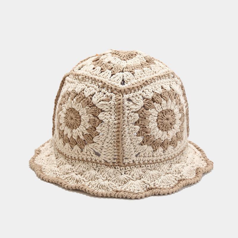 Korean Retro Stripe Handmade Crochet Bucket Hats Autumn and Winter Y2k Fisherman's Cap Women Tassel Colored Wool Hats