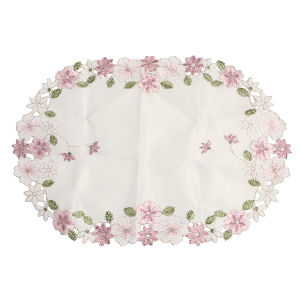 Round Rectangular Lace Satin Fabric Flower Pattern Placemat Doily Cup Pad Coaster