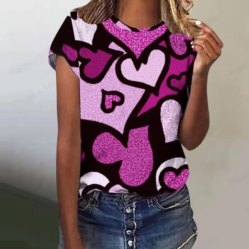 Liebesherz 3D-Druck T-Shirt Damenmode Übergroßes T-Shirt Harajuku Kurzarm Oberteile Tees Valentinstagsgeschenk T-Shirt O-Ausschnitt