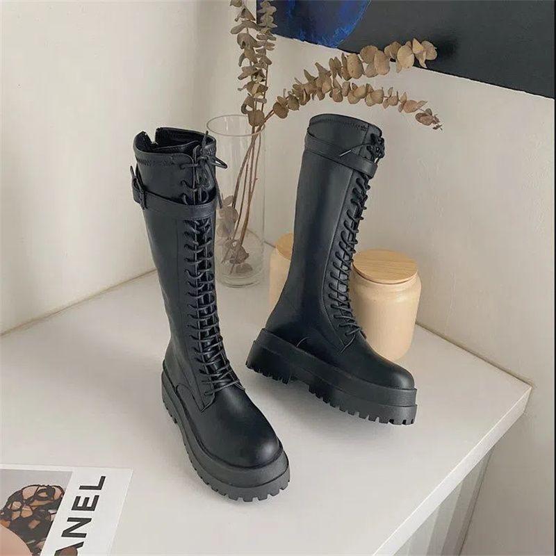High boots Women's long boots but knee-thin medium tube thin 2025 spring and autumn new Martin boots Knight single boots