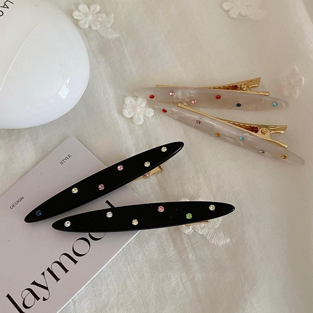 2pcs/set Acetate Hair Clip Colorful Rhinestone Crystal Barrettes Side Pins Leaves Geometric Sweet Elegant Women Hair Accessories