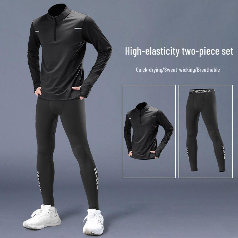 Traje Profesional de Running para Maratón para Hombre - Secado Rápido, Manga Larga, Pantalones Elásticos para Deportes de Otoño/Invierno.