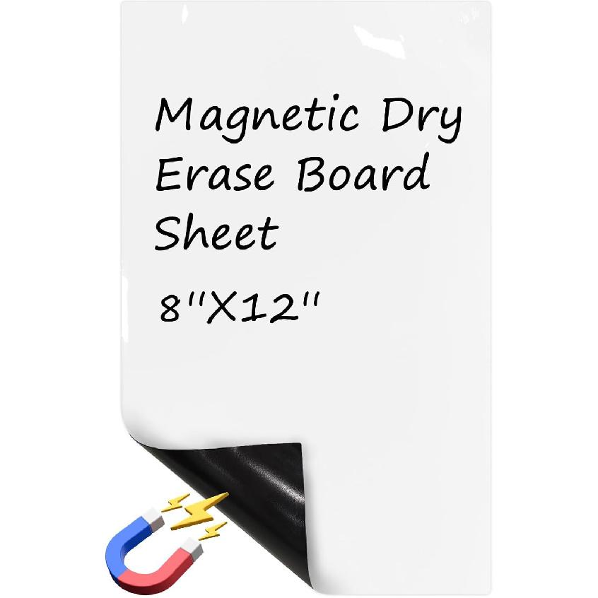 Magnetic Dry Erase Board Sheet for Fridge, 12"x8" Reuasble & Erasable White Board Sheet, Smooth and Flexible Small Magnet Blank Notepad for Home