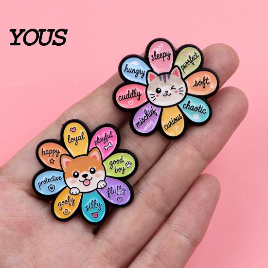 Animal Badge Pin Enamel Dog Cat Flower Brooch, Colorful Pin, Brooch Clothing Bag Scarves Hat Accessories, Gift for Lovers Rainbow