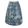 Vår Høst Kvinner Midi Denim Skjørt Elastisk Midje Blomstertrykk Vintage Skjørt Retro Elegant Dameskjørt Med Lommer