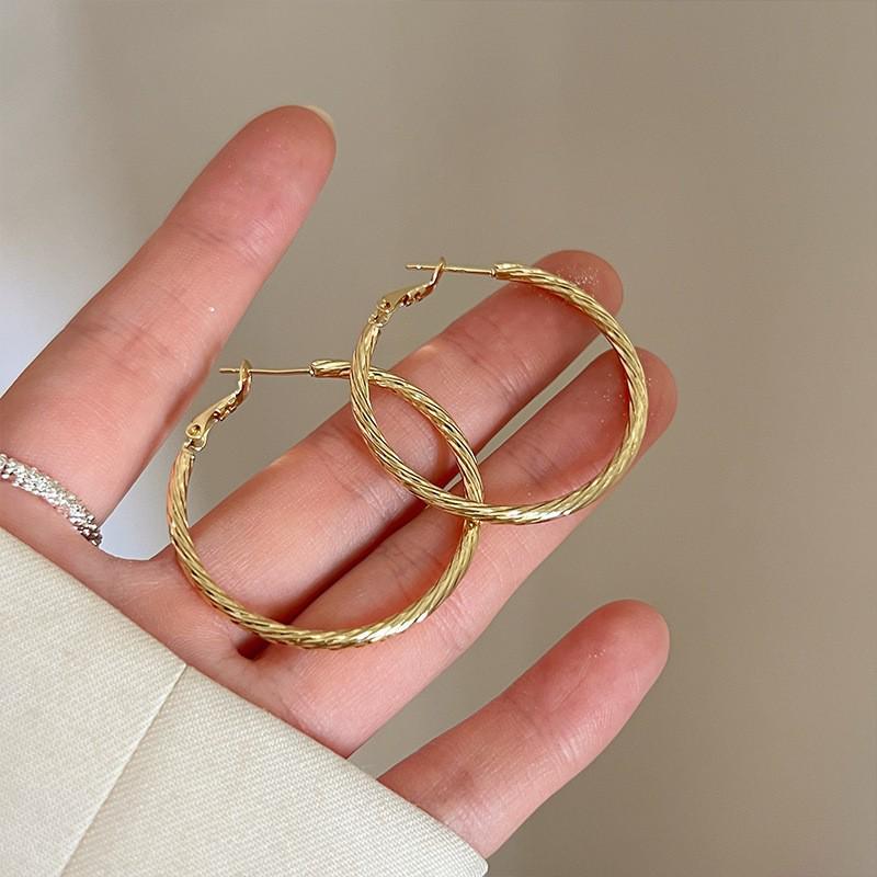 Women's Luxury Textured Metal Hoop Earrings - Versatile Niche Design