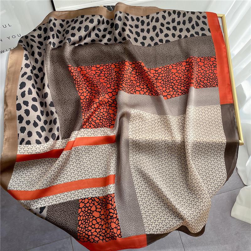 Women's Leopard Print Silk Square Scarf – Professional, Colorful, Versatile Shawl for Autumn/Winter