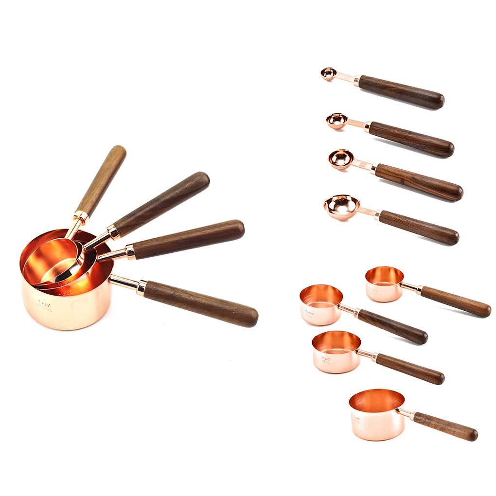 4pcs Liquid Ingredients Measuring Spoons Cups Walnut Handle Portable Bartending Gadgets