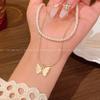 Double Stacked Butterfly Pearl Necklace Women's Vintage Collarbone Chain Accessories