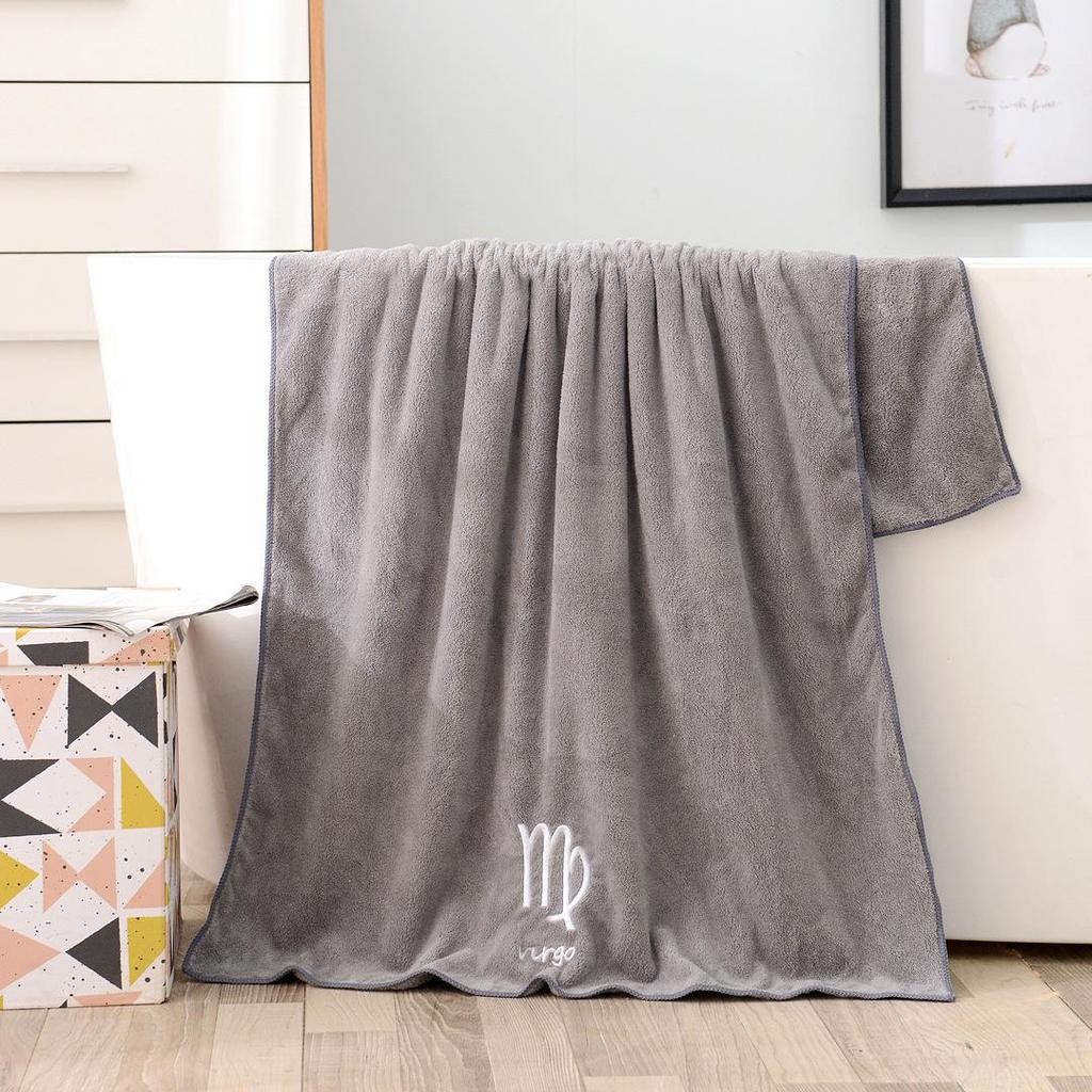 Soft Coral Fleece Twelve Constellations Bath Towel Set - Absorbent & Thick for Couples