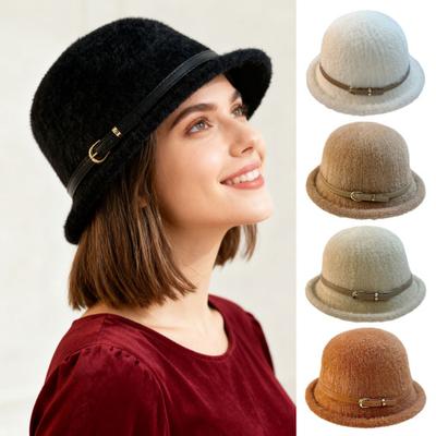 Klobouk do umyvadla Jednobarevný Plyšová látka Klobouk typu bucket s ozdobou pásku Retro styl Klobouk do umyvadla Podzim Zima Outdoorové aktivity Denní nošení