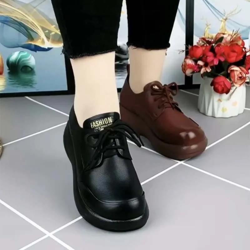 Women's Shoes, Comfortable Lace-up Flat-bottomed Single Shoes, Round Toe Lightweight Non-slip Casual Women's Shoes