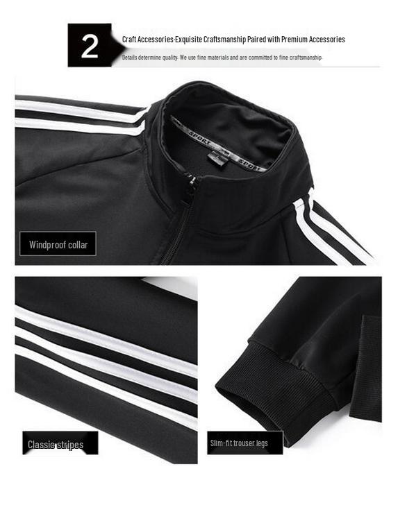 Spring & Autumn Three-Stripe Tracksuit: Two-Piece Casual Uniform for Couples and Activities, Custom Logo Available