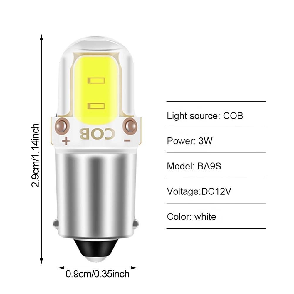 2/4/6Pcs BA9S Car COB LED Bulb DC12V LED Lights 3W Interior License Plate Light Marker Reading Auto Lamp White 6000K Signal Lamp
