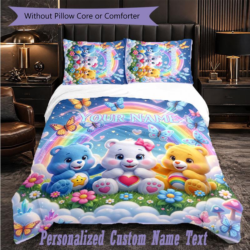 Personalized 3Pcs Bedding SetCare Bears Custom Text Duvet Cover Pillowcase Set Bedroom Gift