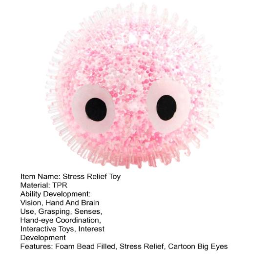 Cartoon Big Eyes Fuzz Ball Foam Bead Filled Stress Relief Clear Textured Ball Sensory Toy Portable Anti-Anxiety Squeeze Ball Fidget Toy
