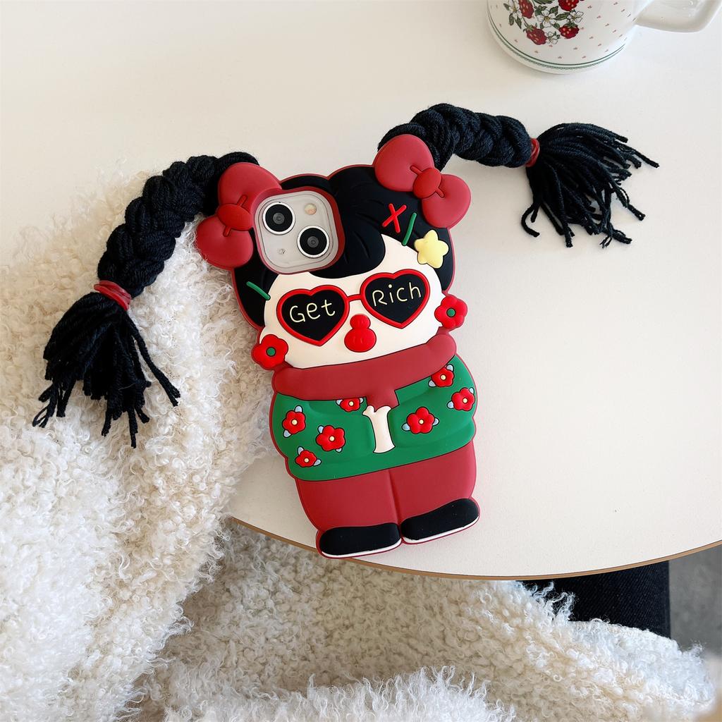 For iPhone 15 Silicone Case Cute Northeast Girl Design Shockproof Phone Back Cover