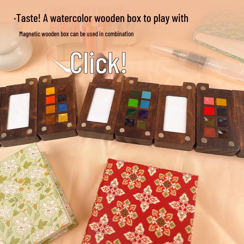 Feile Bird Chinese Style Wooden Box 15-Color Watercolor Set with Sanxingdui Dunhuang Solid Palette