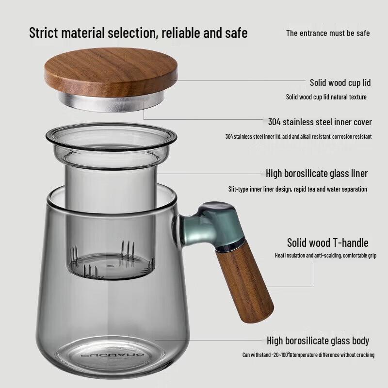 Fuguang Tea Infuser Glass Cup with Wood Grain Handle