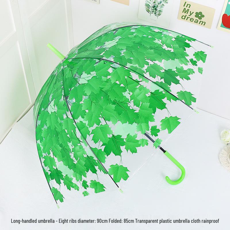 Japanese Forest Style Transparent Cherry Blossom Umbrella with Arched Long Handle for Students