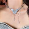 Těžký průmysl Modrý Křišťálový Motýl Třásně Náhrdelník Dámský 2025 Nový Řetízek na Klíční kost