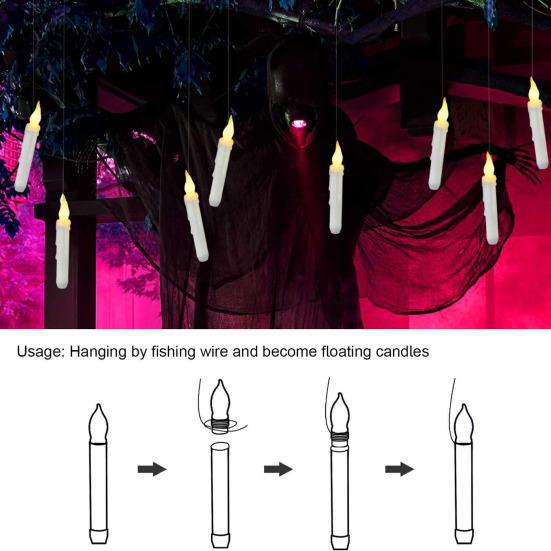 12 Pcs Floating Candles with Wand Remote Magic Hanging Flameless LED Taper Candles Battery Operated Flickering Candlestick with Warm Light for Room