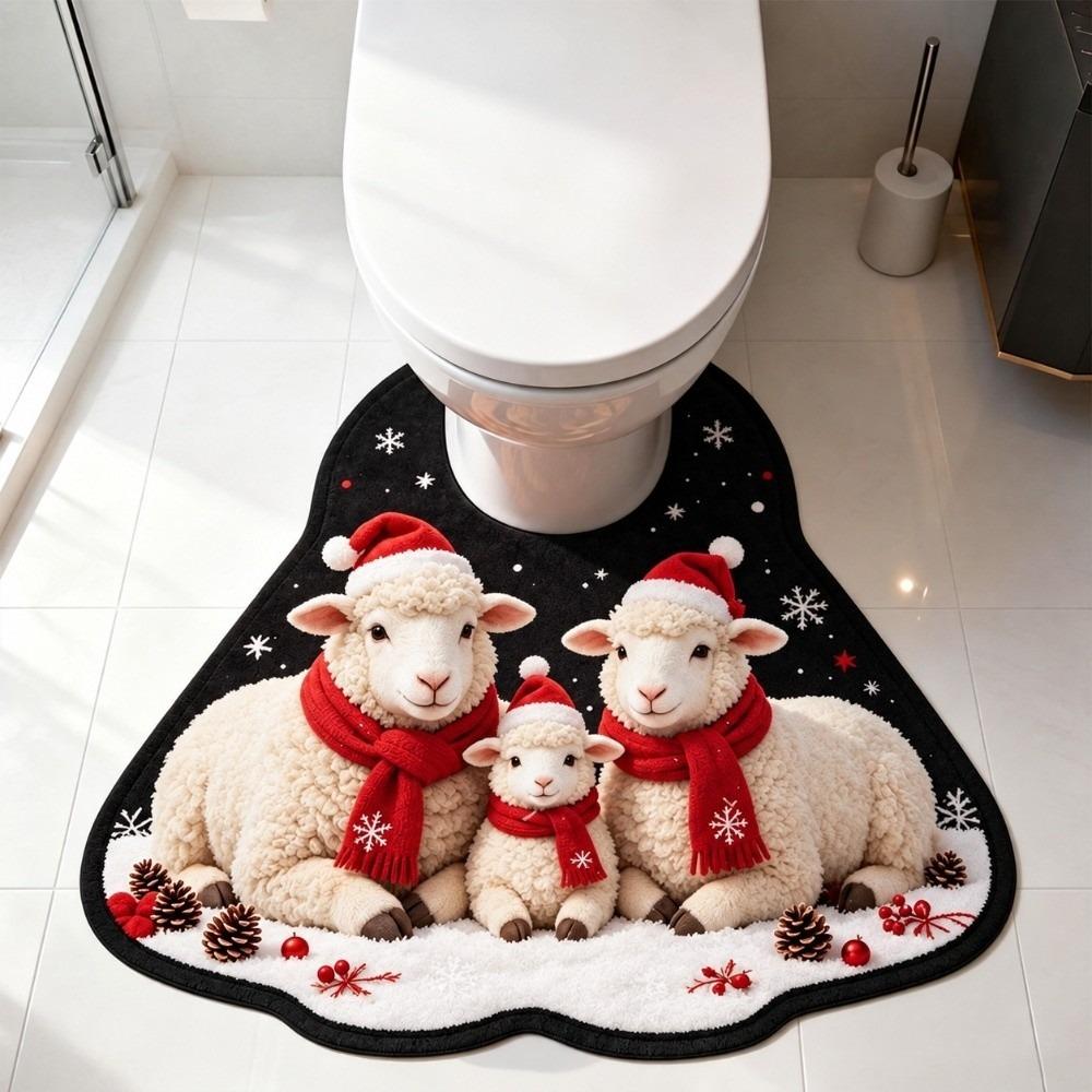 Non-slip Bathroom Floor Rug Sheep Pattern Bath Mat Novelty Toilet U-shaped Mat Household