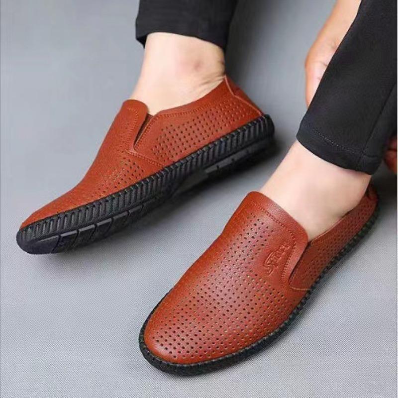 Genuine Leather Cowhide Men's Breathable and Deodorant Summer Extra Large Size One-pedal Men's Casual Leather Shoes Soft Leather Doudou Men's Shoes