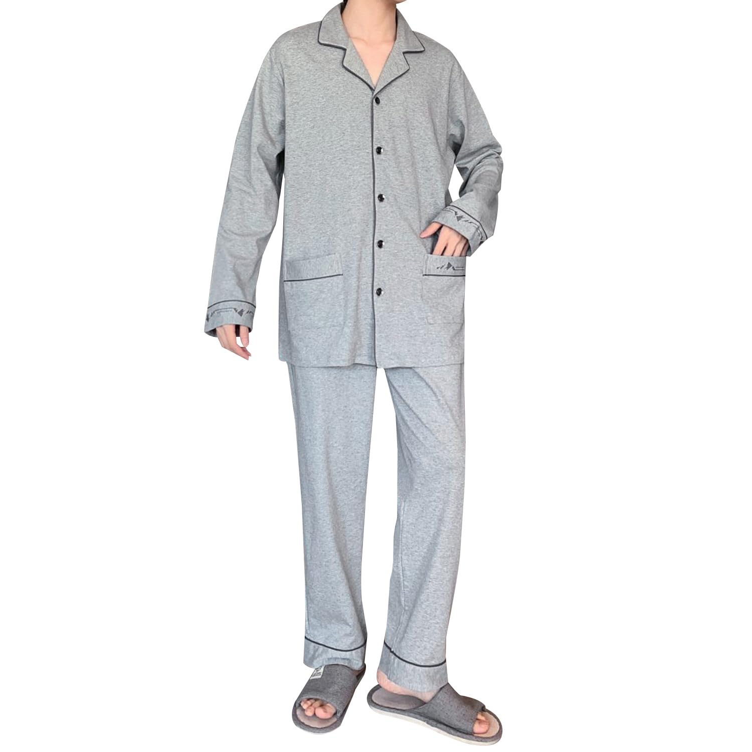 

PAFHL Длинная мягкая и идеально подходит для больницы и размера Light XL Мужская пижама, 100% хлопок, рукав, весна/лето, тонкая, с открытой передней частью, легкая,