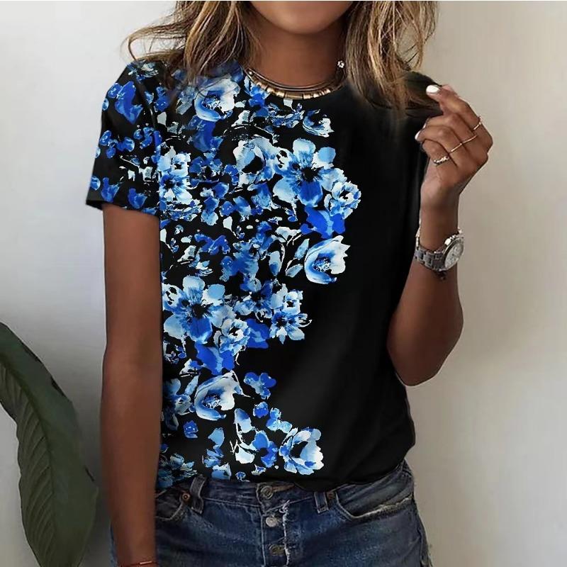 Summer Short Sleeved 3D Printed Round Neck T-shirt Pullover Casual Short Sleeved Women's Top Shirt