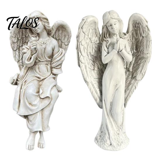 Retro Winged Angel Statue, Resin Praying Angel Figurine, Elegant Sitting Angel Sculpture for Outdoor Indoor Garden Decor