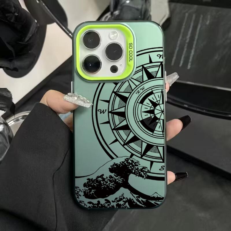 Fashion Vintage Compass Phone Case for iPhone 16 16E 12 13 11 14 15 Pro Max X XS XR 7 8 Plus SE2022 Hard IMD Shockproof Cover