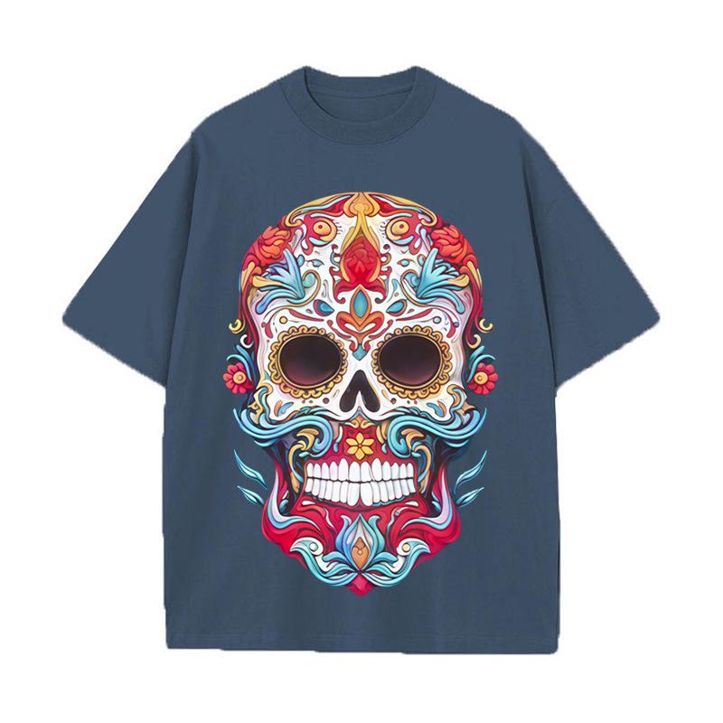 Summer new loose T-shirt skull print 230g pure cotton street tide brand short sleeve