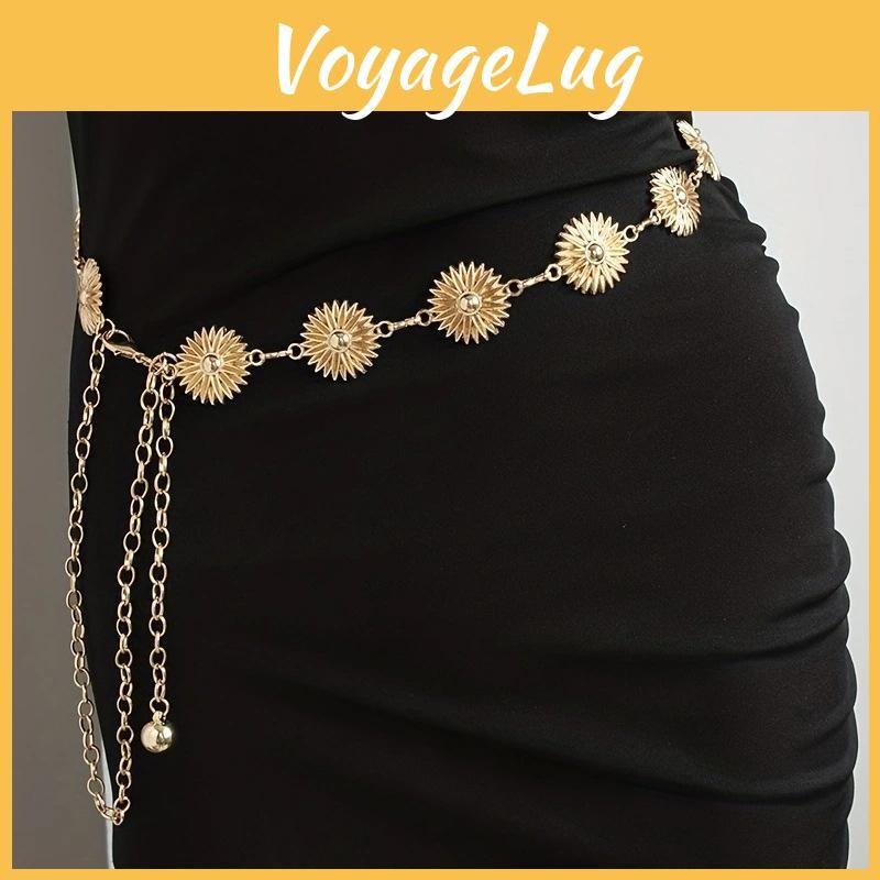 Decorated Daisy Metal Flower Carved Waist Chain Women Fashion Waist Jewelry
