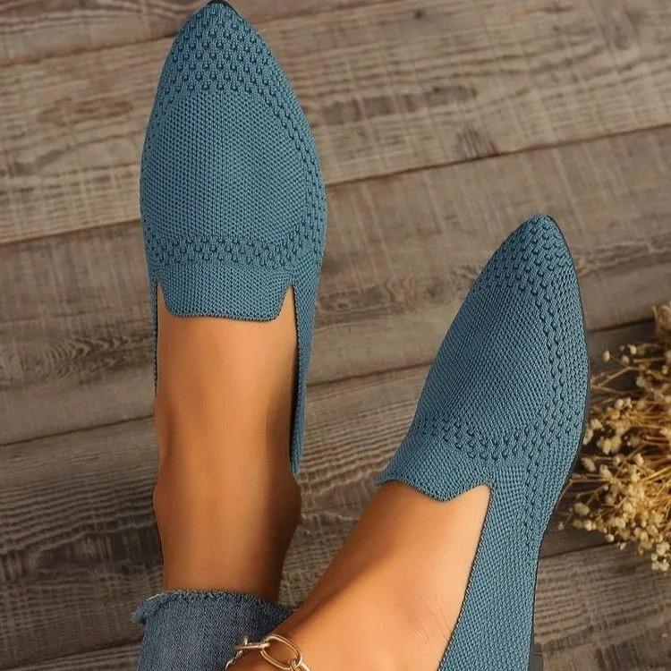 Women's Knitted Flats, Solid Colour Pointed Toe Soft Sole Shoes, Comfortable Daily Wear Flats