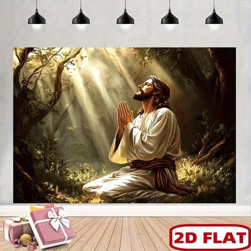 2D Forest Sunlight Jesus Backdrop for Worship & Christian Home Decoration