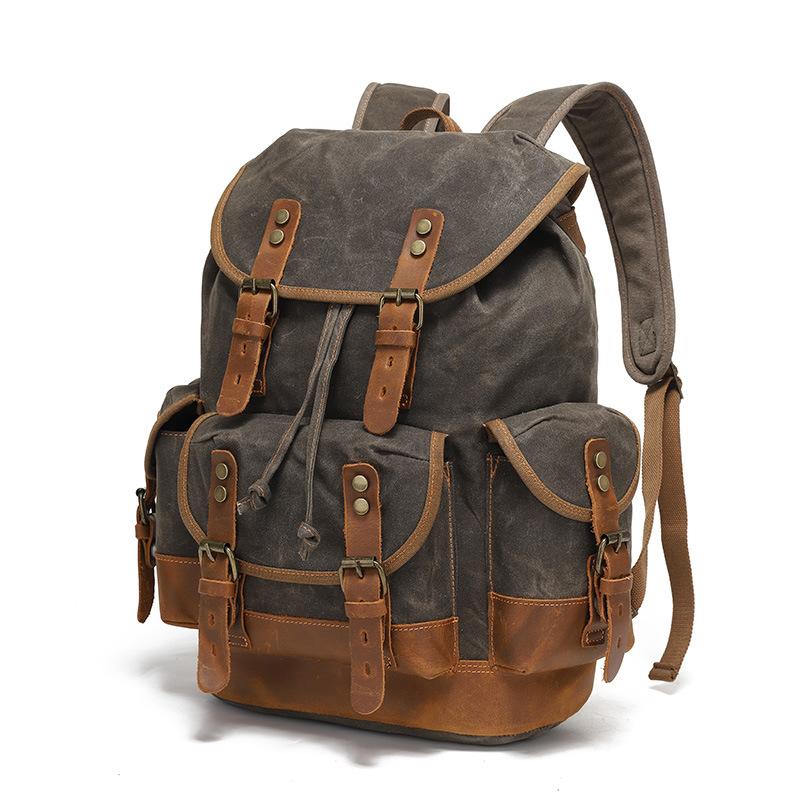 Vintage Canvas Backpacks for Men Laptop Daypacks Waterproof Rucksacks Large Waxed Mountaineering Travel Pack Vintage Backpack