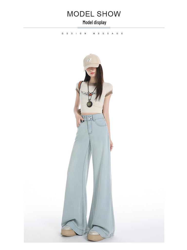 Women's Light Double-Button High-Waisted Wide-Leg Flare Jeans 2026 Summer