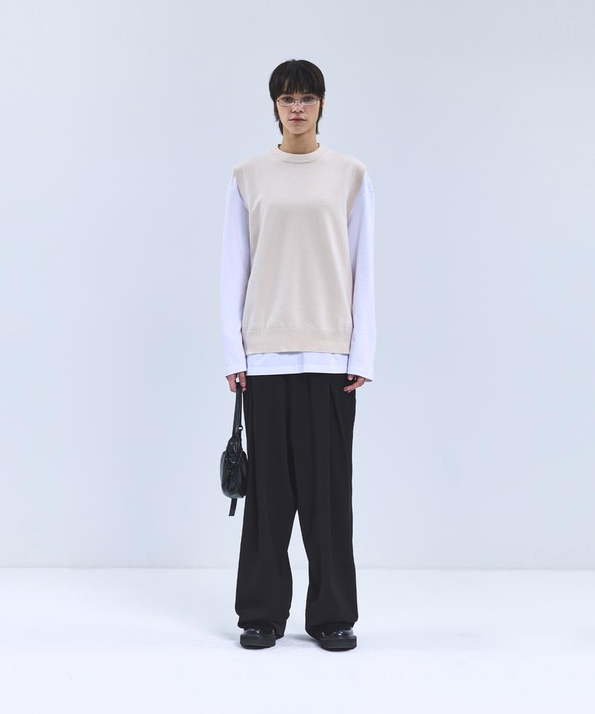 Irony Porno White Line 86-Iroj364 Side Button Slit Knit Vest Beige