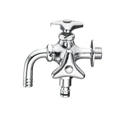 SANEI (San-ei) Watering Tap, Double Outlet, 13mm Nominal Size, Jointer Connection, Rotating Outlet Pipe, Water Tap, Two-Way Tap, F126V-13, Silver