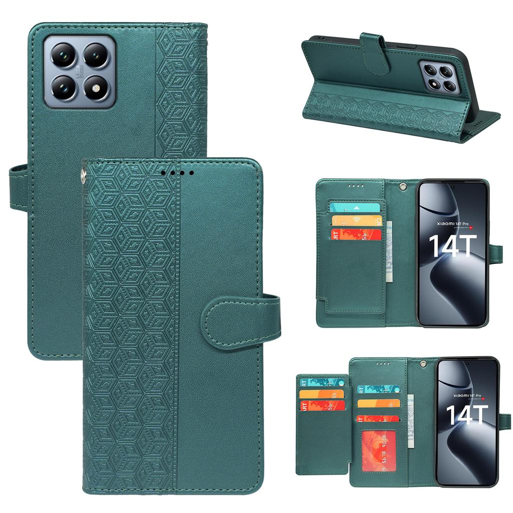 For Xiaomi 14T Case with 9 Card Slots Checkered Pattern PU Leather Phone Cover