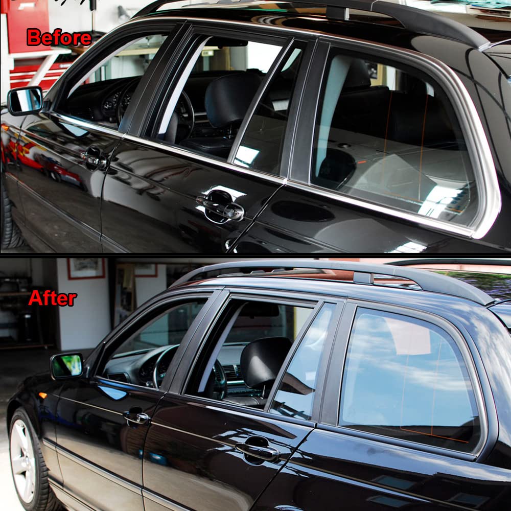 LZLRUN Carbon Fiber Vinyl Wrap Kit Blackout Chrome Delete Window
