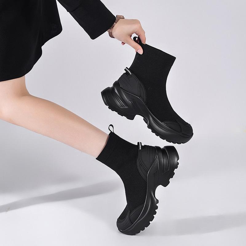 Short socks boots heightened thick-soled elastic thin boots 2025 new breathable Martin boots casual sports short boots women's