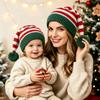 Cross-border Hat Red, White and Green Striped Knitted Hairball Hat Fashionable Warm Adult Children Holiday Dress Christmas Hat