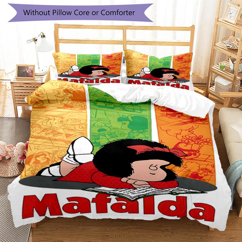 3pcs Mafalda1 Design Cover Set - HD Printed Bedding with 1 Cover and 2 Pillowcases - Perfect for Home and Dorm Decor