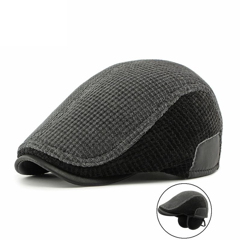 Warm Cap for Middle-Aged and Elderly Men's Winter Ear Protection Beret Peaked Cap