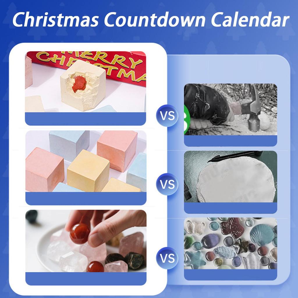 Countdown Calendar Christmas Advent 24 Boxes Natural Crystals Stone Digging Theme Holiday Party Favors for Girls Boys Kids